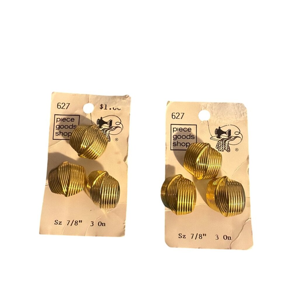 Vintage Gold Tone Ribbed Plastic Buttons Sz 7/8" Set Of 6 Piece Goods Shop New